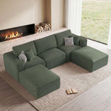 115" Modular Sectional Sofa, U Shaped Cloud Boneless Couch Green