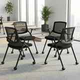 4 Pack Stackable Conference Room Chairs with Wheels and Paddle, Ergonomic Mesh Back and Arms for Meeting