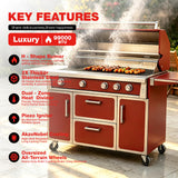 RENDGO NG 4 Cast Burners Outdoor Kitchen Grill Island, 99,000 BTU, Red Painting