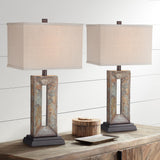 Franklin Iron Works Tahoe Small Rustic Traditional Style Table Lamps 26" High Set of 2 Natural Stale Open Base Rectangular Box Shade for Living Room Bedroom House Bedside Home (Colors May Vary)