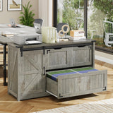Halitaa 47.8” Farmhouse File Cabinet with Sliding Barn Door, Grey