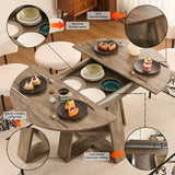 ClinQ 43.3-59in Extendable Round Room Dining Table for 4-6, Modern Kitchen Oval Dining Room Table, Removable Leaves Space Saving, Wooden Base Storage Shelf, Kitchen, Living Room, Dining Room, Grey