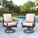 MFSTUDIO 2-Piece Swivel Patio Chairs, Brown Wicker, Beige Cushions