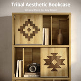 nesture. Bookcase & Bookshelf Set of 2 with Movable Bookends, 4-Tier Open Storage Shelves, Beveled Gliding Doors, Large Wooden Display Cabinet for Living Room, Home Office, Bedroom, Natural Oak