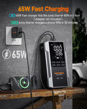 WOLFBOX 4000A Jump Starter with 160PSI Air Compressor, 12V Car Battery Booster, 88.8Wh Portable Jump Box (10.0 Gas/10.0L Diesel) with 65W Fast Charging, Tire Inflator, Jumper Cables, and LED Light