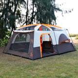 KTT Extra Large Tent 12 Person,Family Cabin Tents,2 Bay-Windows,2 Rooms and 3 Doors 3 Windows with Mesh,Waterproof,Straight Wall,Double Layer,Big Tent for Outdoor,Picnic,Camping,Gathering(Brown)