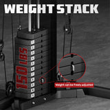 JELENS HM01 Home Gym System, 150LB Weight Stack Smith Machine with LAT Pull-Down & Leg Press, All-in-One Strength Training Equipment, Workout Station for Workout (Black, 370LBS Black Weights Package)