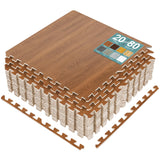 Sorbus 80 Sq. Ft. Wood Grain Floor Tiles Foam Mat EVA Interlocking Mats Tile 3/8-Inch Thick Flooring Wood Puzzle Exercise Mats w/Borders - Home Playroom Basement, Apartment, Trade Show, Baby, Dance
