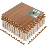 Sorbus 96 Sq. Ft. Wood Grain Floor Tiles Foam Mat EVA Interlocking Mats Tile 3/8-Inch Thick Flooring Wood Puzzle Exercise Mats w/Borders - Home Playroom Basement, Apartment, Trade Show, Baby, Dance