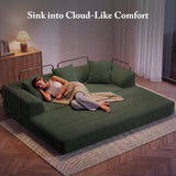 89" Cloud Boneless Convertible Sofa Bed, 5-in-1 Foldable Compressed High-Density Sponge Sofa, Corduroy Fabric 3 Seater Sleeper Couch Futon Daybed for Living Room Bedroom (Green)