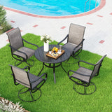 MFSTUDIO Outdoor Dining Set for 4, Round Metal Table & Padded Swivel Chairs