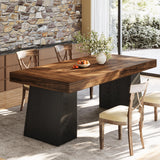 wo Tone Dining Table for 4-6 People, Rectangular Farmhouse Kitchen Dinner Table with Double Pedestal
