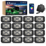MICTUNING C4 RGBW Rock Lights 16 Pods 360° 4-Sided Wide Beam Underglow Kit