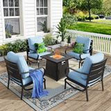 MFSTUDIO 5 Piece Metal Patio Furniture Set with Fire Pit Table, Blue