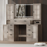 Fluted Makeup Vanity Desk with Mirror and Lights