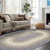 Super Area Rugs Braided Rugs 5X8 Farmhouse Kitchen Rug - Ridgewood Braided Rug for Living Room - Reversible - Indoor/Outdoor - Made in USA - Blue/Beige, 5' X 8' Oval