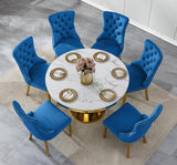 Maotifeys White Marble Dining Table for 4-6, Luxury 45" Round Faux Marble Kitchen Table for 4 Modern Circle Dining Room Tables with Diamond Gold Stainless Steel Base