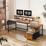EnHomee 56.5" Office Desk with Drawers & Printer Space for Home Work,Brown