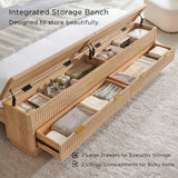 T4TREAM Fluted King Bed with Headboard and Storage Bench, Natural Oak