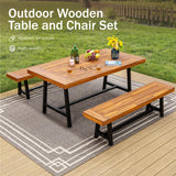 PHI VILLA 63" Outdoor Acacia Wood Bench, Oil Finished, Teak, 2 Pack