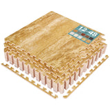 Sorbus 48 Sq. Ft. Wood Grain Floor Tiles Foam Mat EVA Interlocking Mats Tile 3/8-Inch Thick Flooring Wood Puzzle Exercise Mats w/Borders - Home Playroom Basement, Apartment, Trade Show, Baby, Dance