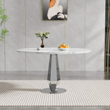 SSLine Round White Faux Marble Dining Table for 4-6 w/Diamond Silver Base