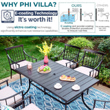 PHI VILLA 7 Piece Patio Dining Set, Rectangular Metal Table