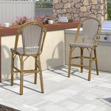 PURPLE LEAF Bar Stools French Bistro Rattan 30" Set of 2 Kitchen, Grey
