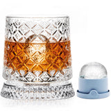 10oz Spinning Whiskey Glasses for Whiskey-lovers: 360° Rotating Crystal Glass with Iceball Mold for Scotch Bourbon - Old Fashioned Glasses for Bar Party Home - Gifts for Men Dad Husband (Ice Flower)