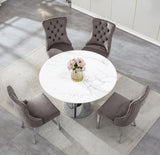 Maotifeys 45'' Round Dining Table White Marble Dining Room Table for 4-6, Circle Faux Marble Kitchen Table with Silver Mirrored Stainless Steel Base for Dining Room, Bistro, Breakfast (Table Only)