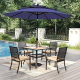 PHI VILLA Outdoor Table Chairs Set w/Umbrella, 5pc Patio Metal Furniture