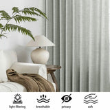 Macochico Extra Wide Pinch Pleated Linen Curtains for Sliding Door Patio Doors with Tieback, Natural Living Room Bedroom Curtain Privacy But Let Light in, 120”Wx96”L, Moss Gray, 1 Panel