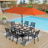 PHI VILLA 8 Pcs Patio Dining Set w/ 13ft Double-Sided Patio Umbrella