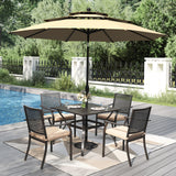 PHI VILLA Outdoor Table Chairs Set w/Umbrella, 5pc Patio Metal Furniture