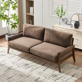 Merax Mid-Century Modern Velvet Sofa Couch, Spacious 74" 3-Seater Upholstered Sofa for Living Room Apartment Office, Solid Wood Frame & Comfortable Cushions, Dark Brown