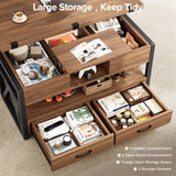 Memobarco 40" Lift Top Coffee Table,4 in 1 Multi-Function Lift Coffee Tables with Storage Drawers and Hidden Compartmen,Farmhouse Coffee Table with Lifting top for Living Room, Walnut