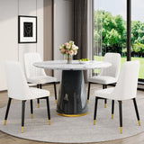 Vohuai Round Dining Table Set for 4, 45''Marble Grain Dining Room Table Set for 4 with Upholstered Chairs, Modern Dinner Table Set for Kitchen Dining Room