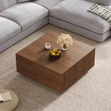 Merax Modern Wood Square Coffee Table with 4 Hidden Storage Drawers, 33.25" Minimalist Center Tables for Living Room, Easy Assembly, Walnut