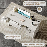 Bestier 55 Inch Computer Desk with Keyboard Tray, File Drawer, White
