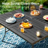 PHI VILLA Square Outdoor Table for 8, Black Metal Table w/Umbrella Hole