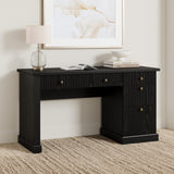 Fluted Home Office Desk with Storage, Modern Executive Desk with Charging Station,