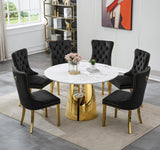Maotifeys 45'' Round Dining Table White Marble Dining Room Table for 4-6, Circle Faux Marble Kitchen Table with Gold Mirrored Stainless Steel Base for Dining Room, Bistro, Breakfast (Table Only)