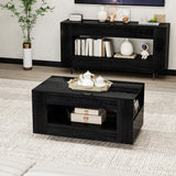 Vavkorkula 35" Wood Coffee Table for Living Room, Sides Storage with Transparent Legs, Minimalist Modern 2-Tier Storage Shelf Center Table for Home Office, Apartment, Black
