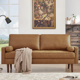 HIFIT 57" Loveseat Sofa Couch, Mid Century Modern Faux Leather Couch, Brown