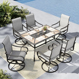 MFSTUDIO 7 PCS Patio Dining Set, Wood-Look Table & Grey Swivel Chairs
