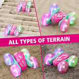 Amicool Remote Control Car for Girls 6-12 with Flashing Light, Toys 6 7 8 9 Years Old Girl Birthday Gifts Idea, RC Cars Stunt 4WD 2.4Ghz Double Sided 360° Flip, Present for Kids, Christmas, Pink