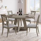 47 Inch Round Dining Table for 4-6 People, Circle Dinner Table with Wooden Cross Pedestal Base