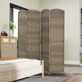Room Divider, 6 Ft 4 Panel Folding Privacy Screen, Hand-Woven PP Wall Partition with Pine Wood Frame