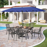PHI VILLA 7 Pcs Patio Dining Set w/Umbrella, 6 Stackable Chairs