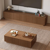 NessCarsti Walnut TV Stand and Lift-Top Coffee Table Set with Fluted Panel